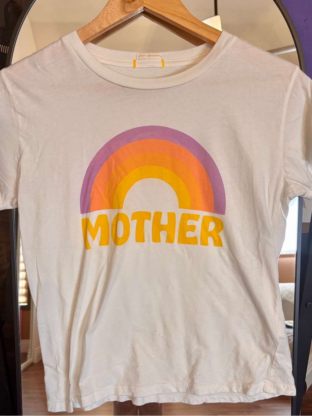 MOTHER White Tee with Yellow, Orange & Purple Rainbow Graphic